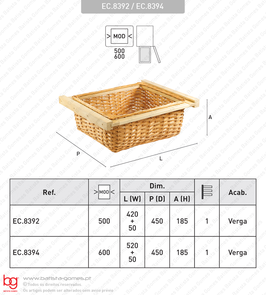 Cestos em verga individuais com corredi�a